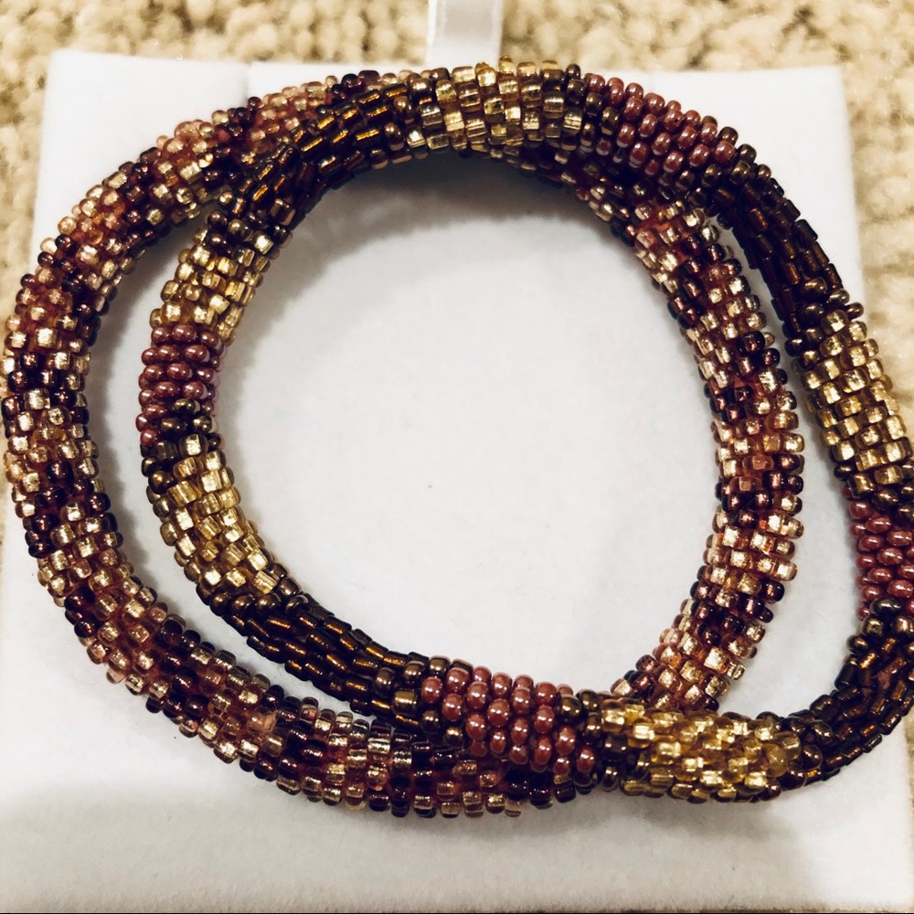 Set of 2 brown/blush beaded bracelets